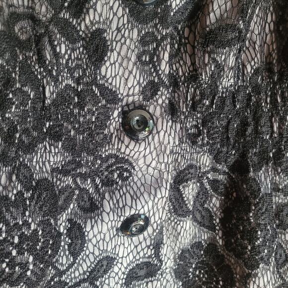 Laura Ashley Silver with Black Lace Overlay Jacket Blazer Plus Size 3X - Picture 3 of 11